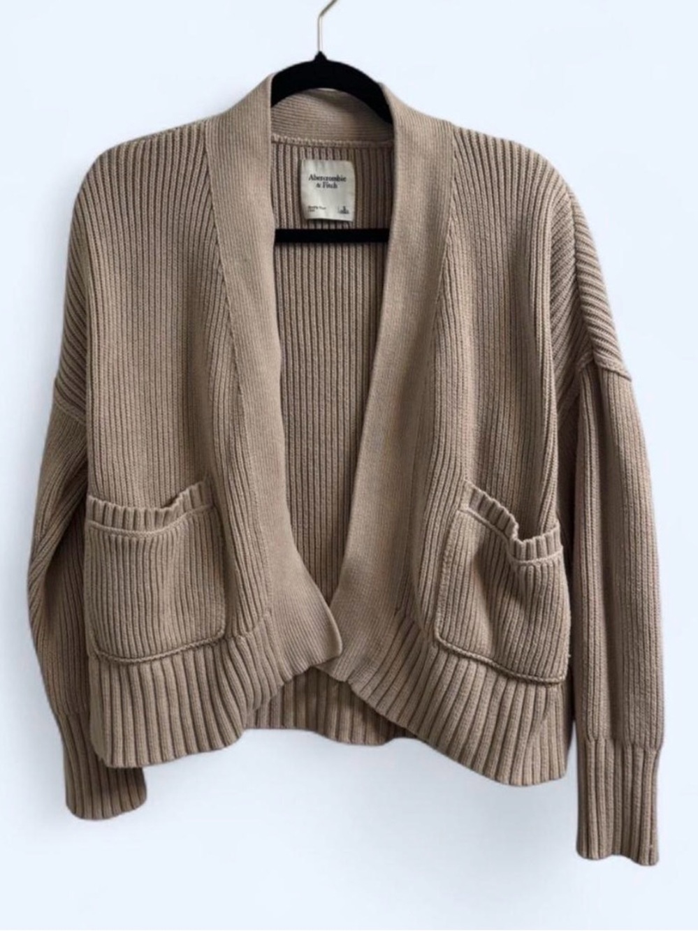 Abercrombie & Fitch chunky tan ribbed heavyweight knit cardigan Size S